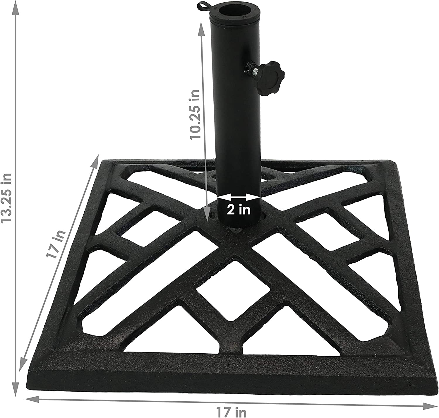 MONGJI 17lb Cast Iron Patio Umbrella Base - Heavy-Duty Square Metal Outdoor Market Umbrella Stand for Outside - 17-Inch - Black - Modern Geometric