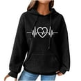 thumbnail image 3 of Pxxlle Womens Waffle Knit Hoodie Trendy Heart Graphic Hoodies Casual Loose Long Sleeve Hooded Sweatshirts Fall Drawstring Sweatshirt with Pockets Black XL, 3 of 5