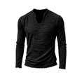 thumbnail image 2 of UDAUDU Linen Shirts for Men Long Sleeve Summer Fall Vintage V Neck T Shirts Men Frayed Raw Edges Beach Vacation Tassel Tops Black 3XL, 2 of 5
