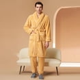 thumbnail image 5 of Couples Pajamas Matching Sets Unisex Soft Plush Robe Cozy Warm Bathrobe Fuzzy Female Long Spa Robe Sleepwear Long Sleeve Loungewear with Pockets 2 Piece Yellow XL, 5 of 9