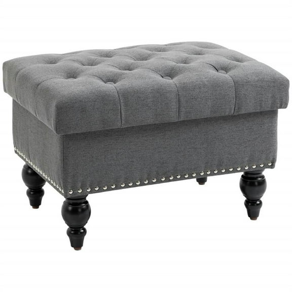 Topcobe Cozy Living Room Ottoman, 25-Inch Storage Bench with Removable Lid, Tufted Fabric Footstool & Seat, Sturdy Wood Legs, Sleek Gray Design
