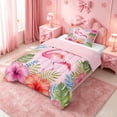 thumbnail image 2 of meiyoeat Watercolor Flamingo Tropical Pattern Twin Comforter Sets,Pink Floral Print Bedding Set For Girl,Reversible,2pcs,1 Comforter and 1 Pillowcase, 2 of 7