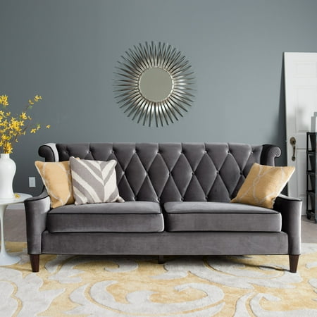 Armen Living Barrister Sofa Gray Velvet With Black Piping Armen Living Barrister Sofa Gray Velvet With Black Piping