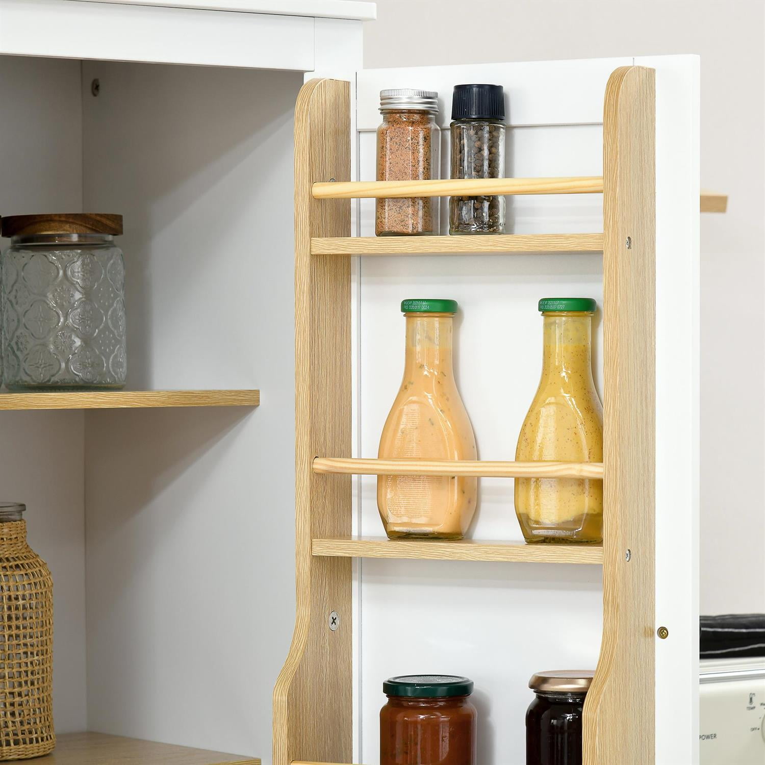 Demi Bonn 72" Tall Kitchen Storage Cabinet with 5 Shelves & 8 Spice Racks for Organizing Pantry, Modern Design for Home Storage, White