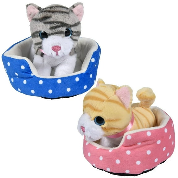 Set of 2 Cute Cat Pet in Bed Stuffed Animal Plush Toy - Adorable Stuffie with Pet Bed Kitty Kitten Lover Small Gift