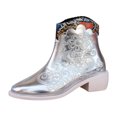thumbnail image 1 of NECHOLOGY Botas Mujer Adulto Femenino Zapatos Botines de mujer Botas de tacón grueso con cremallera en punta de cuero bordado de Color sólido estilo étnico a la moda para mujer (Silver, 6.5), 1 of 7