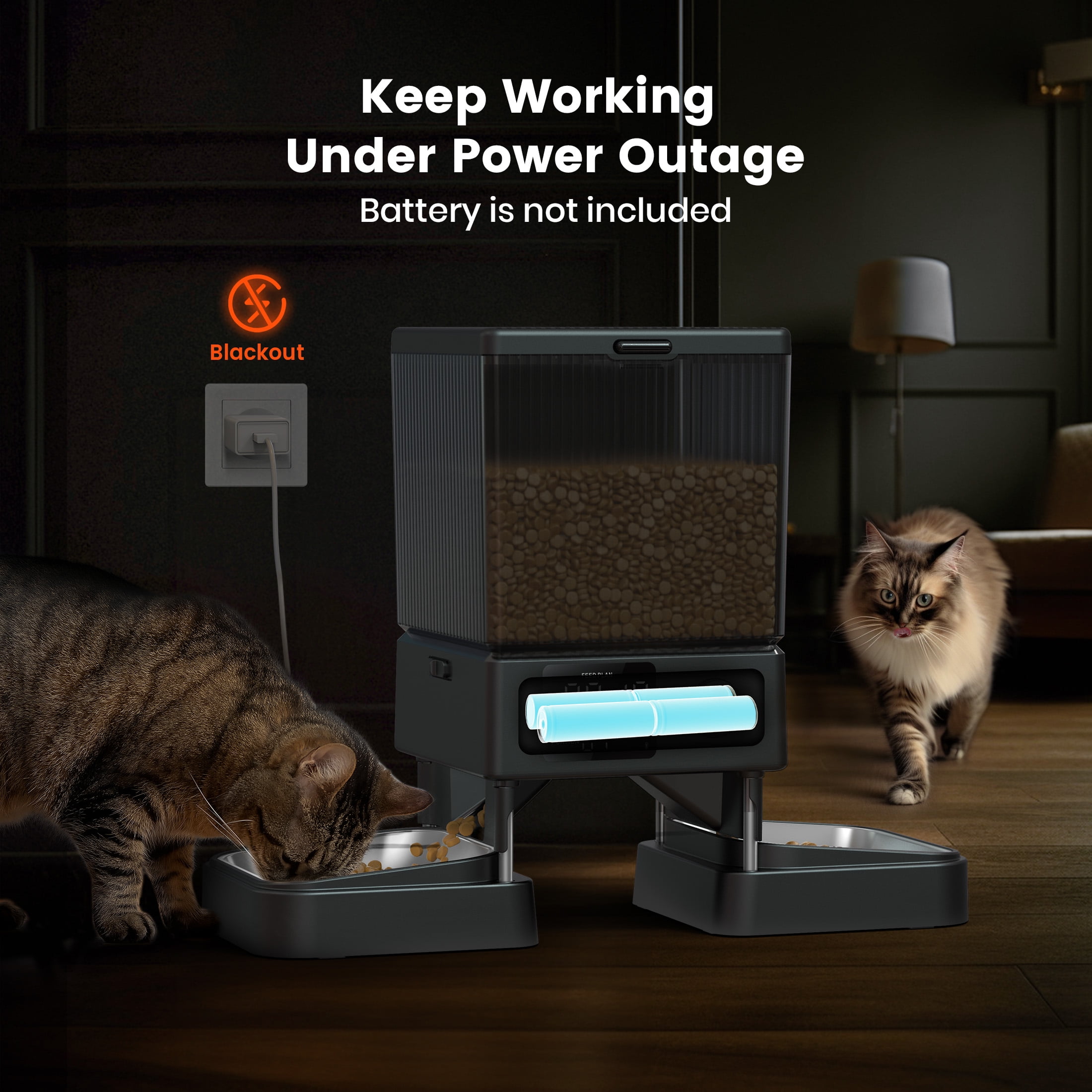 Oneisall 5L/20 Cups Automatic Cat Food Dispenser for 2 Cats/2 Small Dogs, PFD-002 Automatic Cat Feeder with 1 Desiccant Bag, Cat Feeders Automatic Cat Food, Timed Cat Feeder for Pet Dry Food - Black