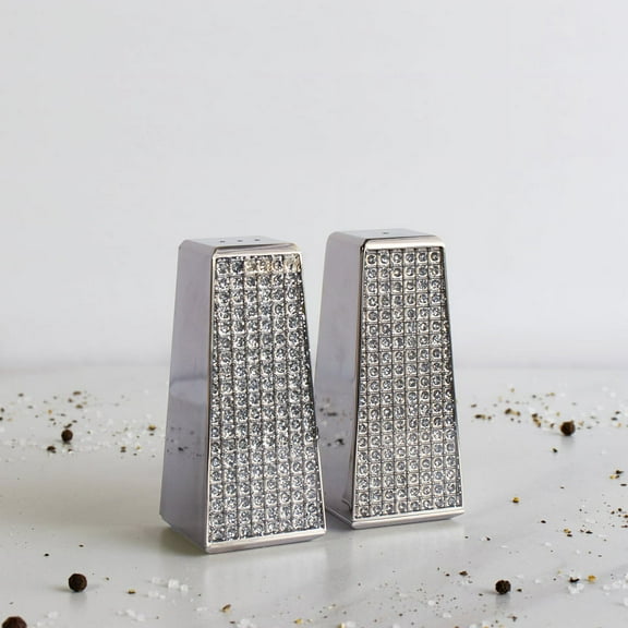 Elegant Salt and Pepper Shaker Nickel Plated with Silver Glitter Design