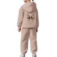 thumbnail image 7 of Girls Sweatsuit Bowknot Print Hoodie Jogger Soft Party Loungewear Comfy Play Casual Kids 2 Piece Outfits Khaki 4-5 Y, 7 of 7