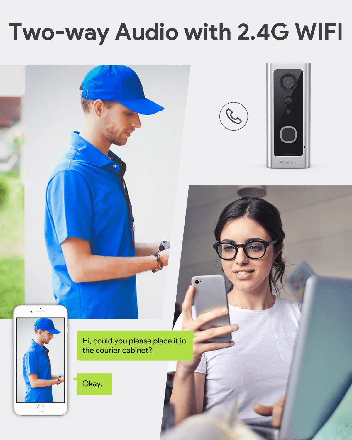 IP65 Weatherproof for Office Home Security System【2021 Upgraded】 Motion Activated Alerts 2-Way Audio VALKIA Wireless Doorbell with WIFI 1080P HD Wide Angle View Video Doorbell Camera Night Vision 