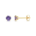 thumbnail image 3 of Tilo Jewelry 10K Yellow Gold Purple Round Stud Post Earrings with Cubic Zirconia CZ Birthstone | February-Amethyst | Women, Men, Unisex, 3 of 11