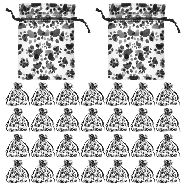 GOOHOCHY 50 bolsitas de organza con estampado de pata para joyería, con cordón ajustable, para guardar dulces, bodas, cumpleaños, fiestas y regalos.