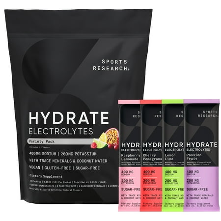 Sports Research Hydrate Electrolytes Sugar Free Powder Variety Pack (16 Count)