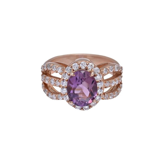 Samriddhi Creations Sterling Silver Pave Natural Amethyst Ring, Rose Gold Plated Rings, Promise Ring, Gift For Women
