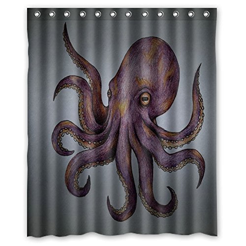 HelloDecor Octopus Shower Curtain Polyester Fabric Bathroom Decorative