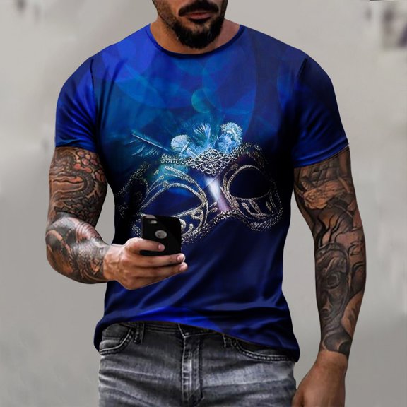 Njagoc3 Men Casual Printed T-shirt Short Sleeved Round Neck Top Shirt