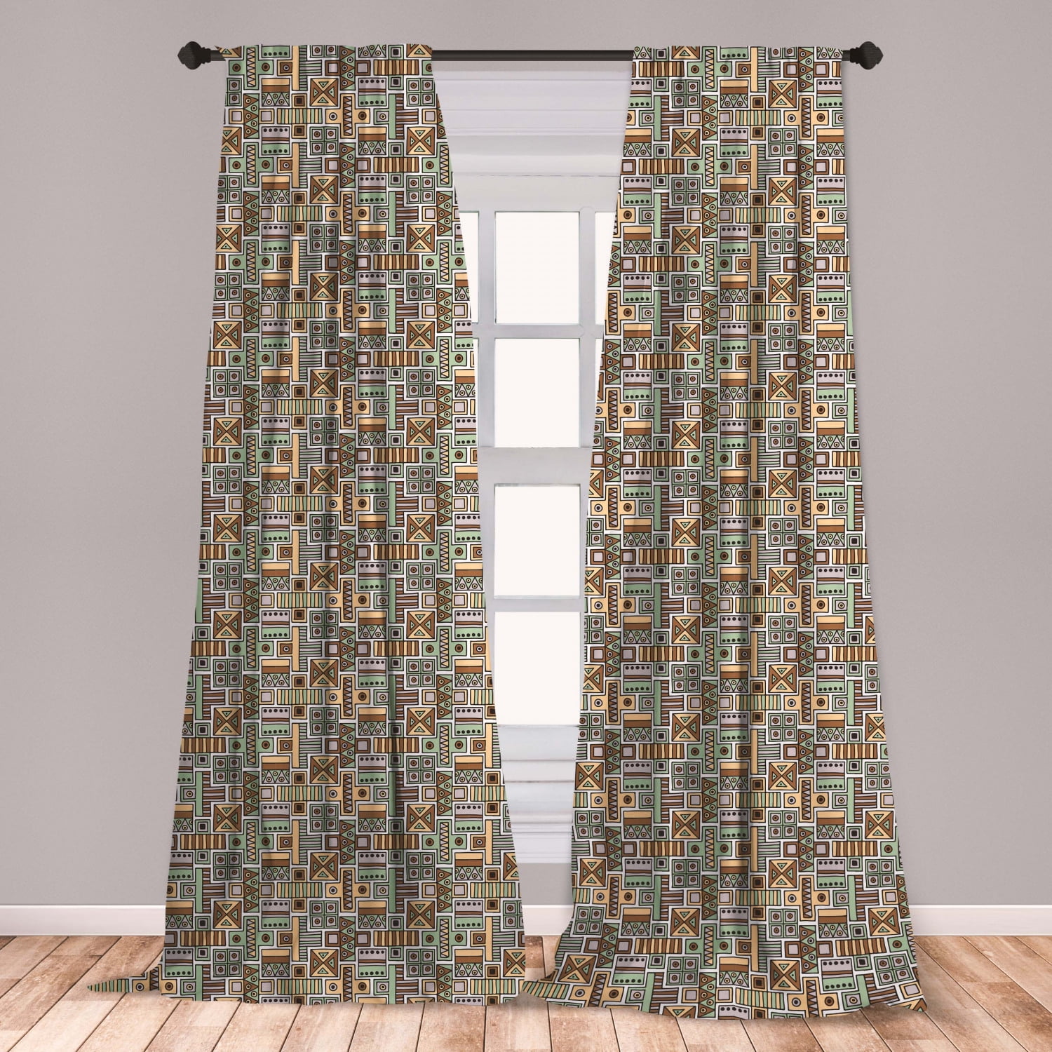 Tribal Curtains 2 Panels Set, Culture Theme Funky Bohemian Style Folk