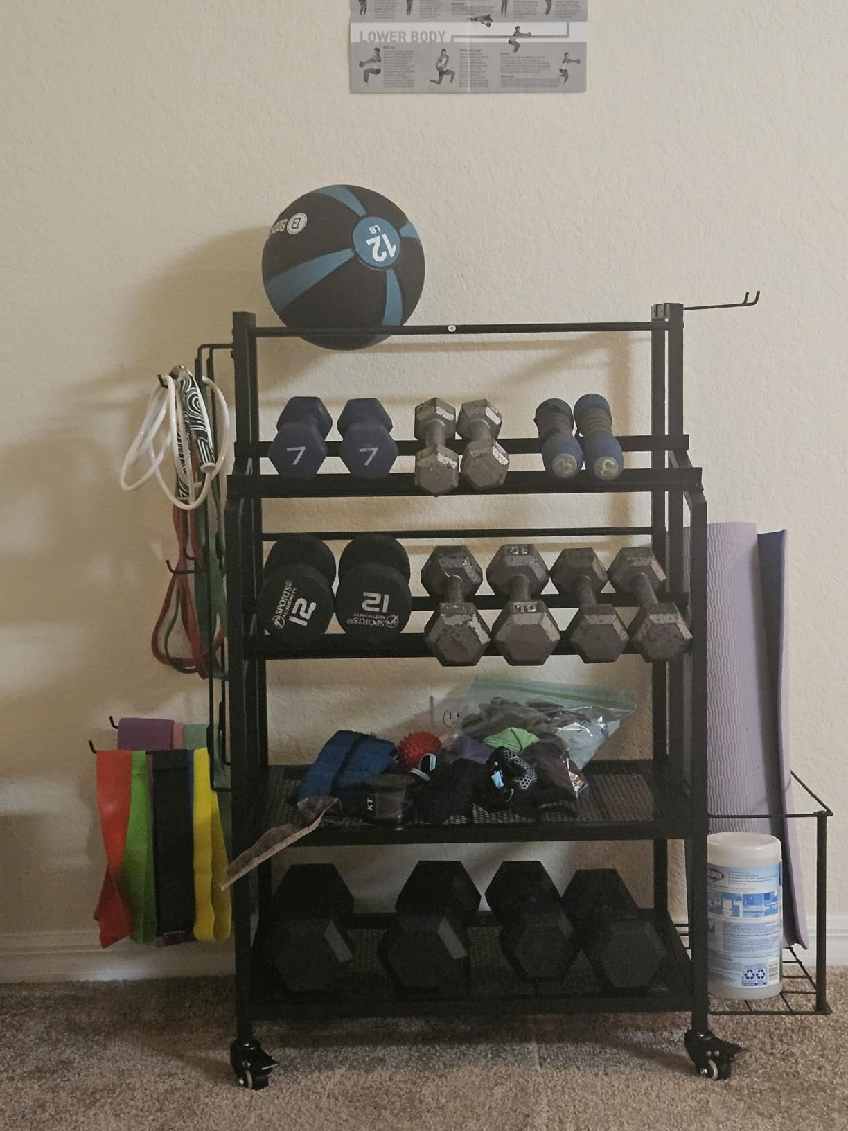 600LBS Dumbbell Rack Weight Stand - Bonvork Adjustable Weight Rack for Dumbbells, Home Gym Storage Rack for Yoga Mat Foam Roller Kettlebells, Workout Equipment Storage Organizer With Wheels