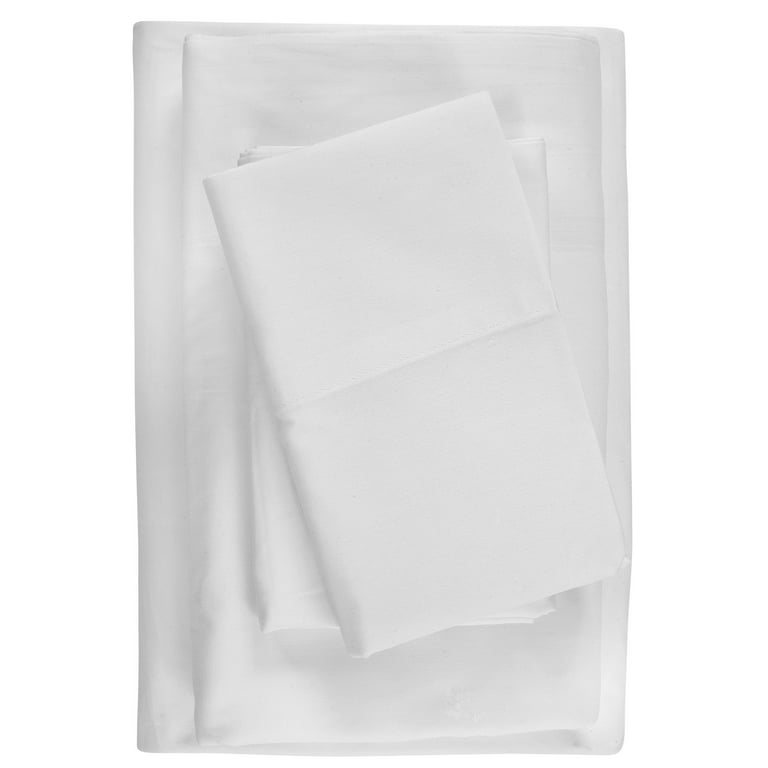 Mainstays 300TC Cotton Rich Percale Easy Care Bed Sheet,Arctic White King  Flat Sheet 