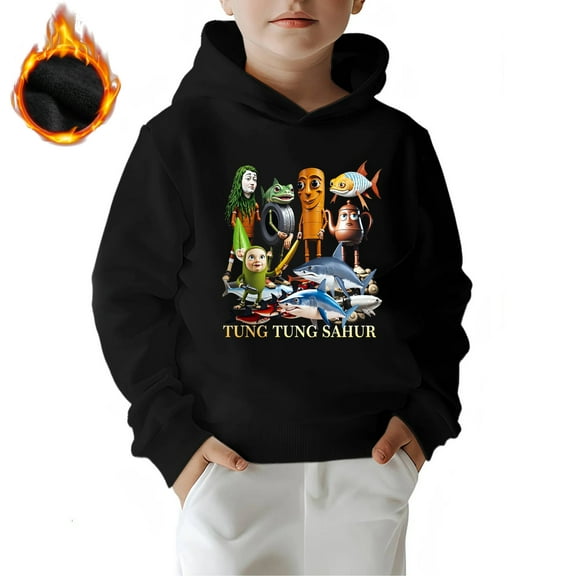 Slim FitItalian Brainrot Funny Charaters Boys and Girls Hoodie,Fleece Lined Made From 50% Cotton 50% Polyster,Long Sleeve Design Size 5 Years- Size 12 Years