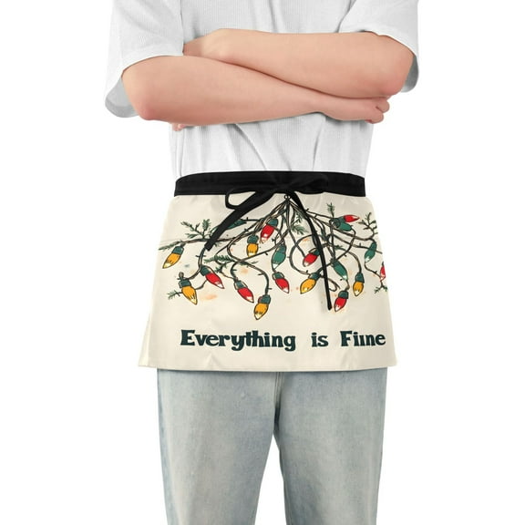 Yayeee Waist Apron with Pockets for Cooking Waterproof Half Server Aprons, Christmas Light