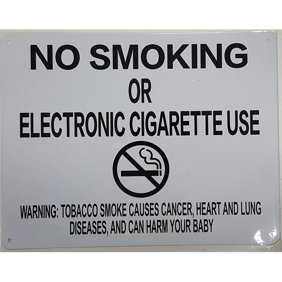NYC Smoke free Act Sign "No Smoking or Electric cigarette Use" -with Warning( 8.5x11, White)