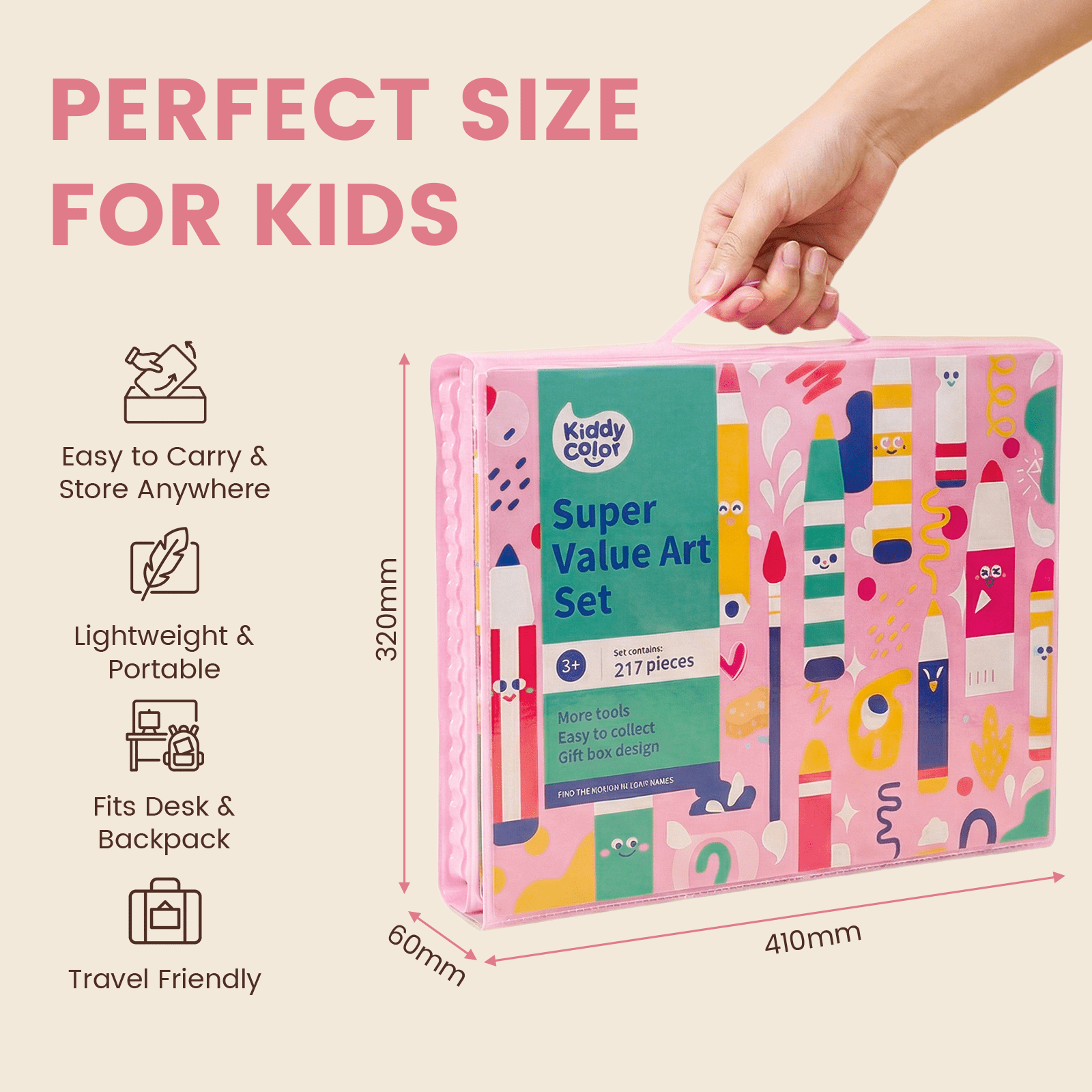 KIDDYCOLOR Kids Drawing Set with Easel, Portable Carrying Case, 217 Pcs
