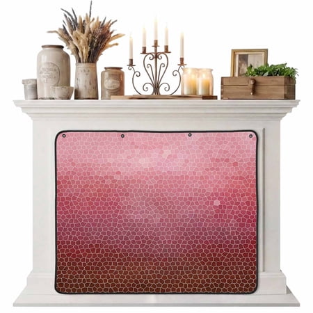 Magnetic Fireplace Cover Red Hexagonal Tiles Fireplace Screen Gradient Honeycomb Insulation Fireplace Blocker Blanket Save Energy Fireplace Draft Stopper Covers for Living Room 39x32