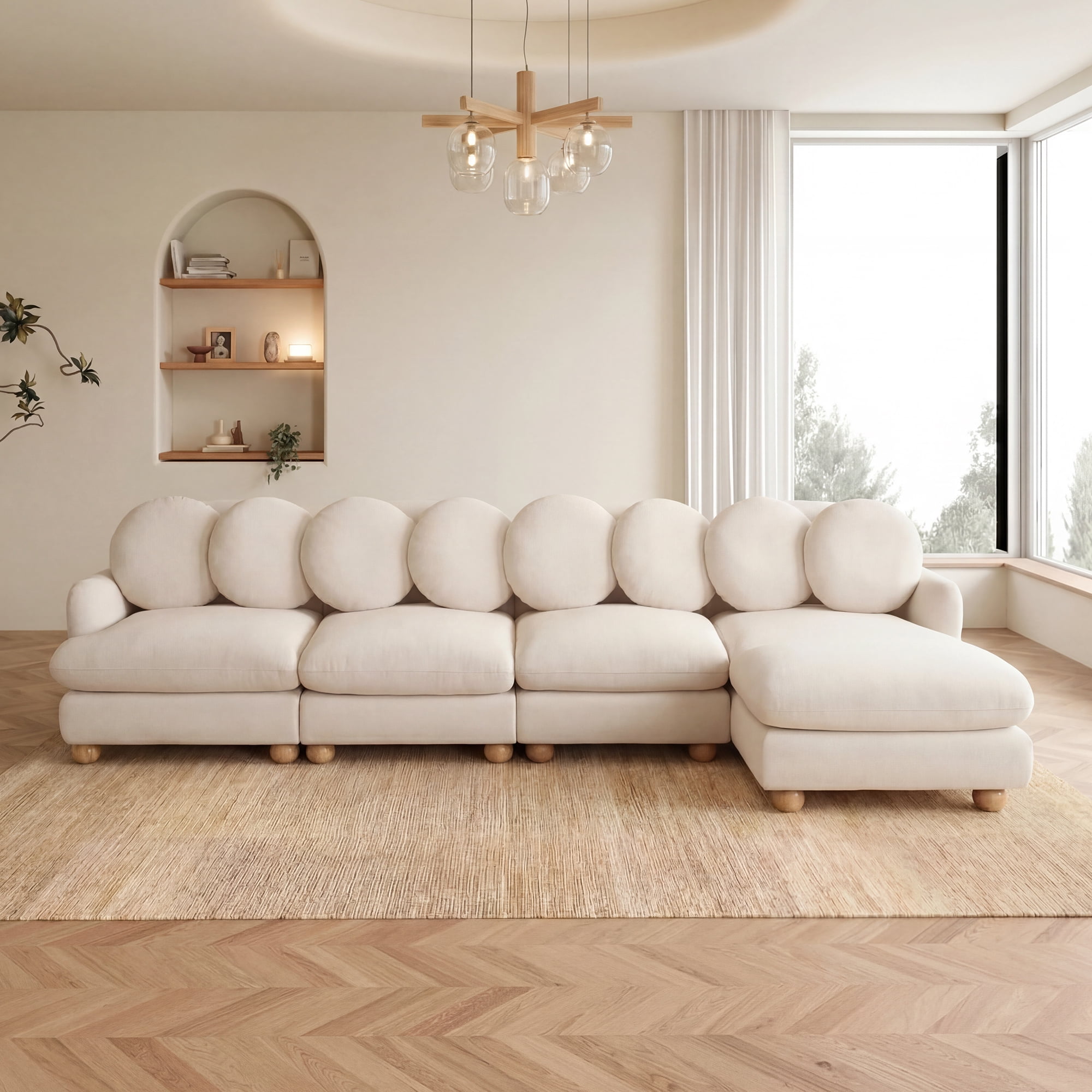 123" L-shaped 5 Seater Comfy Chenille Modular Sectional Sofa Couch with 8 Throw Pillows and Ottoman