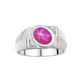 thumbnail image 1 of RYLOS Men's Rings Sterling Silver Cabochone Gemstone & Diamond Designer Star Ruby Rings For Men Size 9, 1 of 7