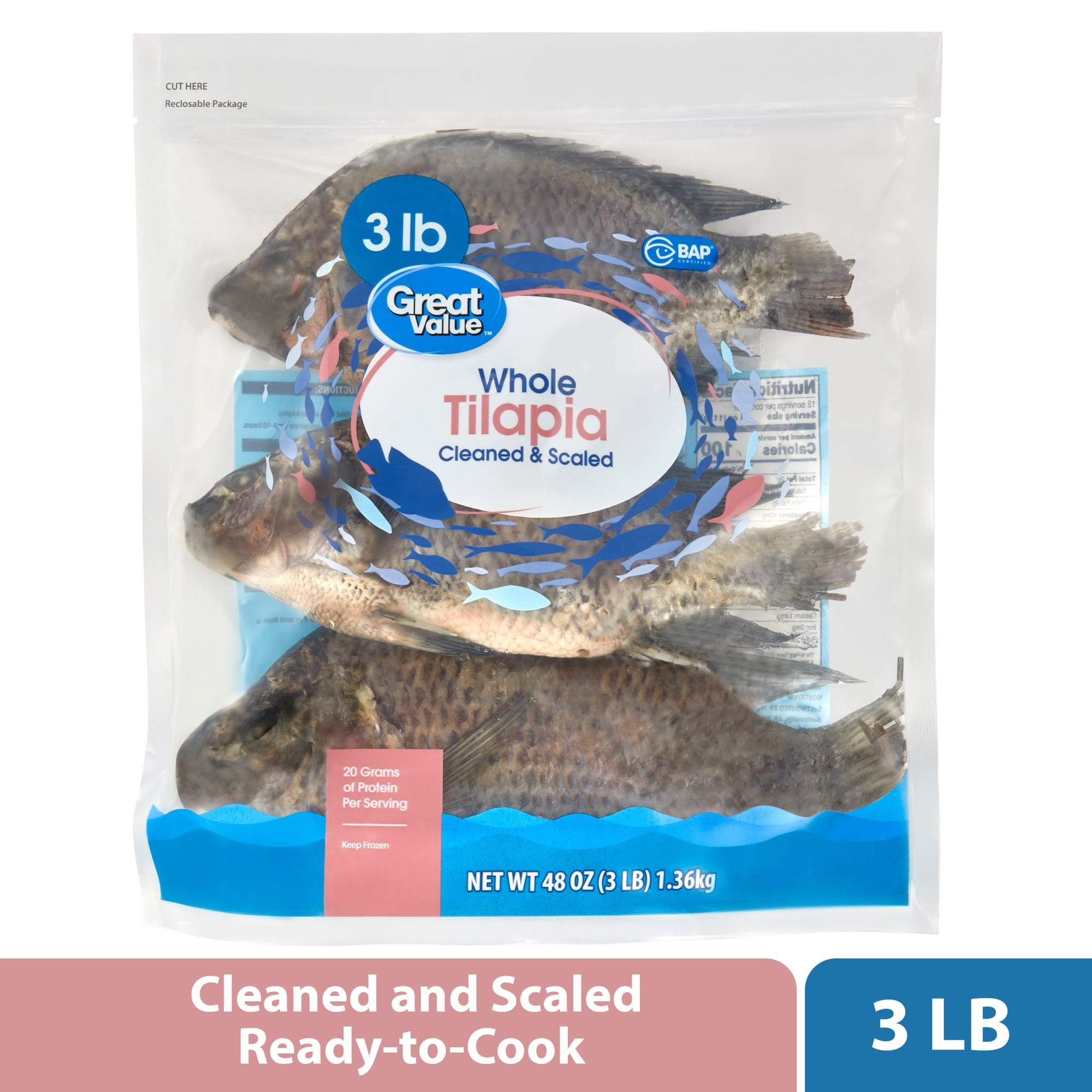 Great Value Whole Tilapia, 3 lb (Frozen)