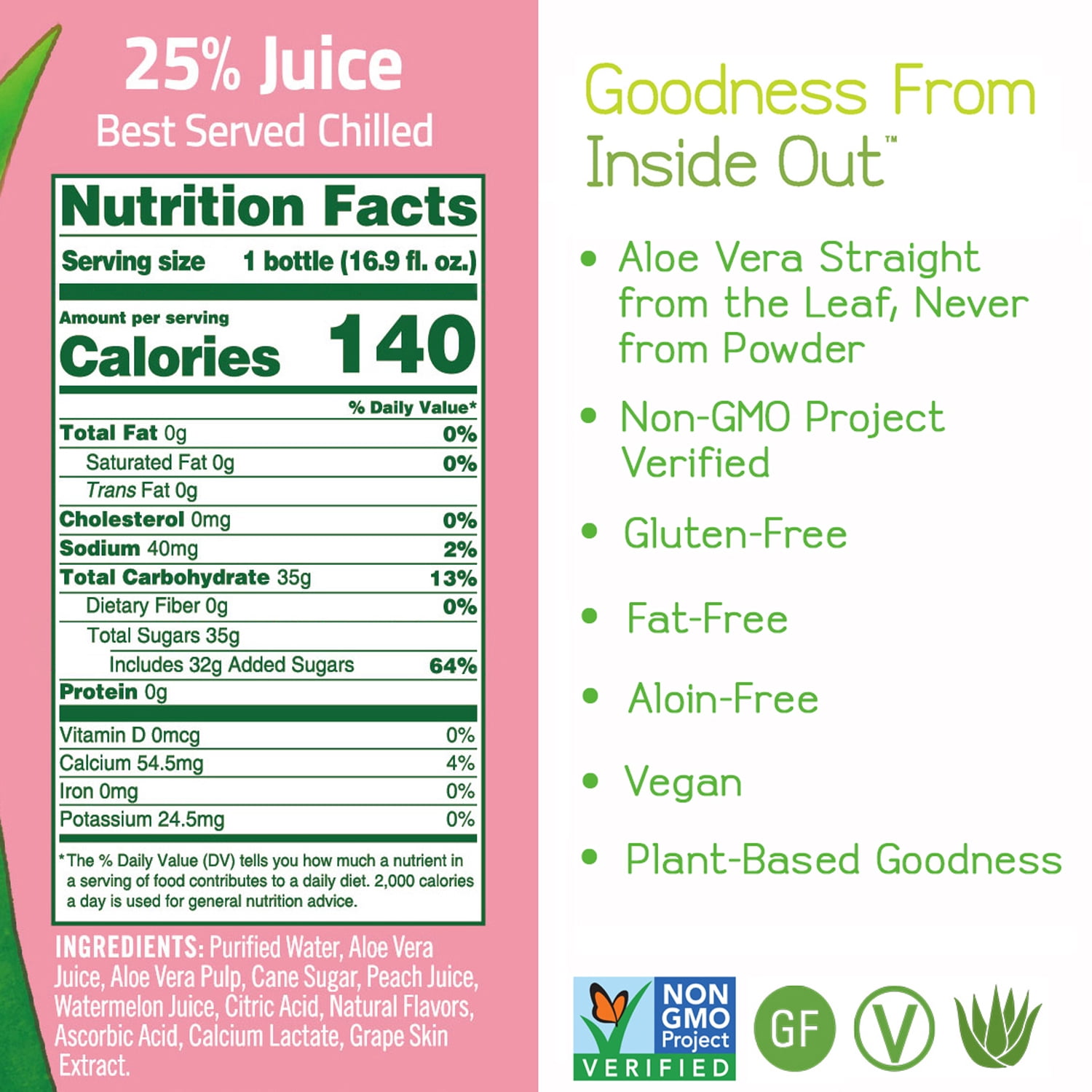 Alo Comfort Aloe Vera Juice Drink, Watermelon + Peach + Aloe, 12 x 16.9 Fl oz bottles, Made with Real Aloe Vera Pulp & Juice Straight from the Leaf