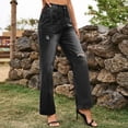 thumbnail image 3 of Vedolay Womens Casual Trousers Women's Bell Bottom Jeans High Waisted Ripped Flare Wide Leg Denim Pants,Black L, 3 of 5