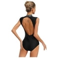 thumbnail image 4 of Choomomo Women One Piece Shiny Rhinestone Athletic Gymnastics Leotards Color Block Figure Ice Skating Costume Black S, 4 of 6