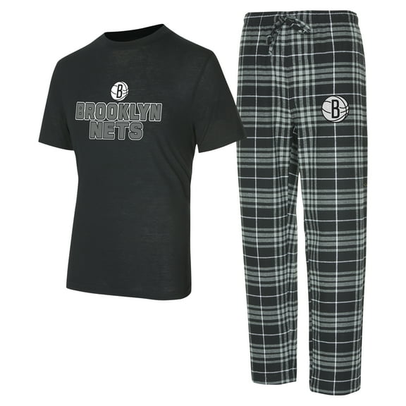 Men's Concepts Sport  Black/Gray Brooklyn Nets Vector Top & Flannel Pants Sleep Set