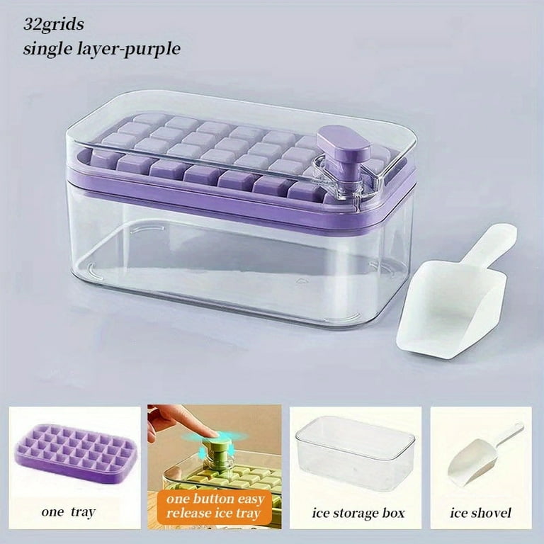 Ice Cube Trays Set, The Press Ice Grid- Silicone Ice Cube Tray With Lid &  Bin - Perfect For Freezer, Whiskey & Cocktails - Easy Release & Space  Saving - 2 Trays