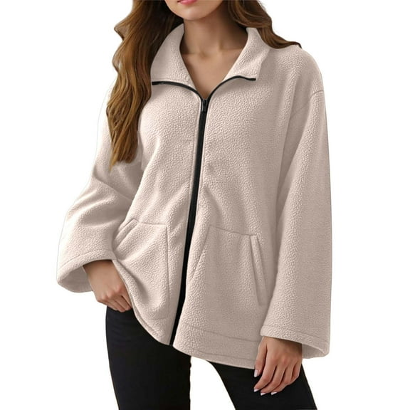 Fleece Jacket for Women Oversized Zip Up Sherpa Solid Color Jackets 2025 Fashion Fall Winter Warm Outwear