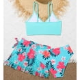 thumbnail image 5 of SGMVNU Girls Swimsuit with Cover up Skirt Girls Swimwear 4-16 3 Piece Tropical Print Bathing Suit Adjustable Straps Bikini Set Summer Beach Wear, Size 8-9 Years, 3-Light Blue, 5 of 7