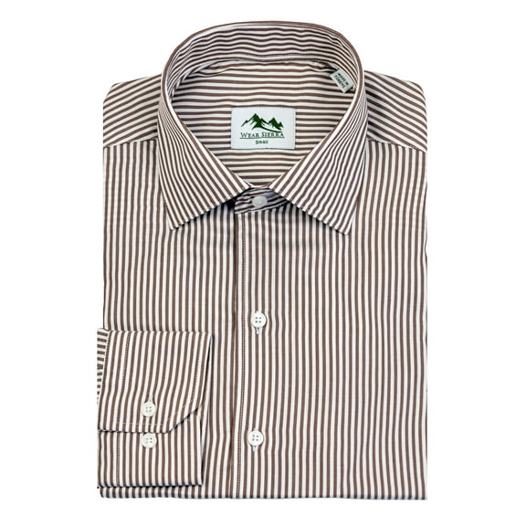 Wear Sierra Top Shelf Men's Turkish Cotton Long Sleeve Button Up Shirt in Brown Stripes