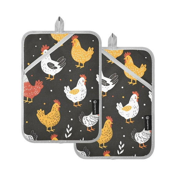 Pot Holders Set of 2 Heat Resistant 338℉ Kitchen Oven Gloves Potholder Cooking Baking Microwave Mitts Cute Chicken