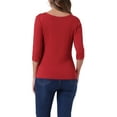 thumbnail image 3 of INSPIRE CHIC Women's Tops Elbow Sleeves Boat Neck Slim Fit Classic Casual Tee Shirt M Bright Red, 3 of 6
