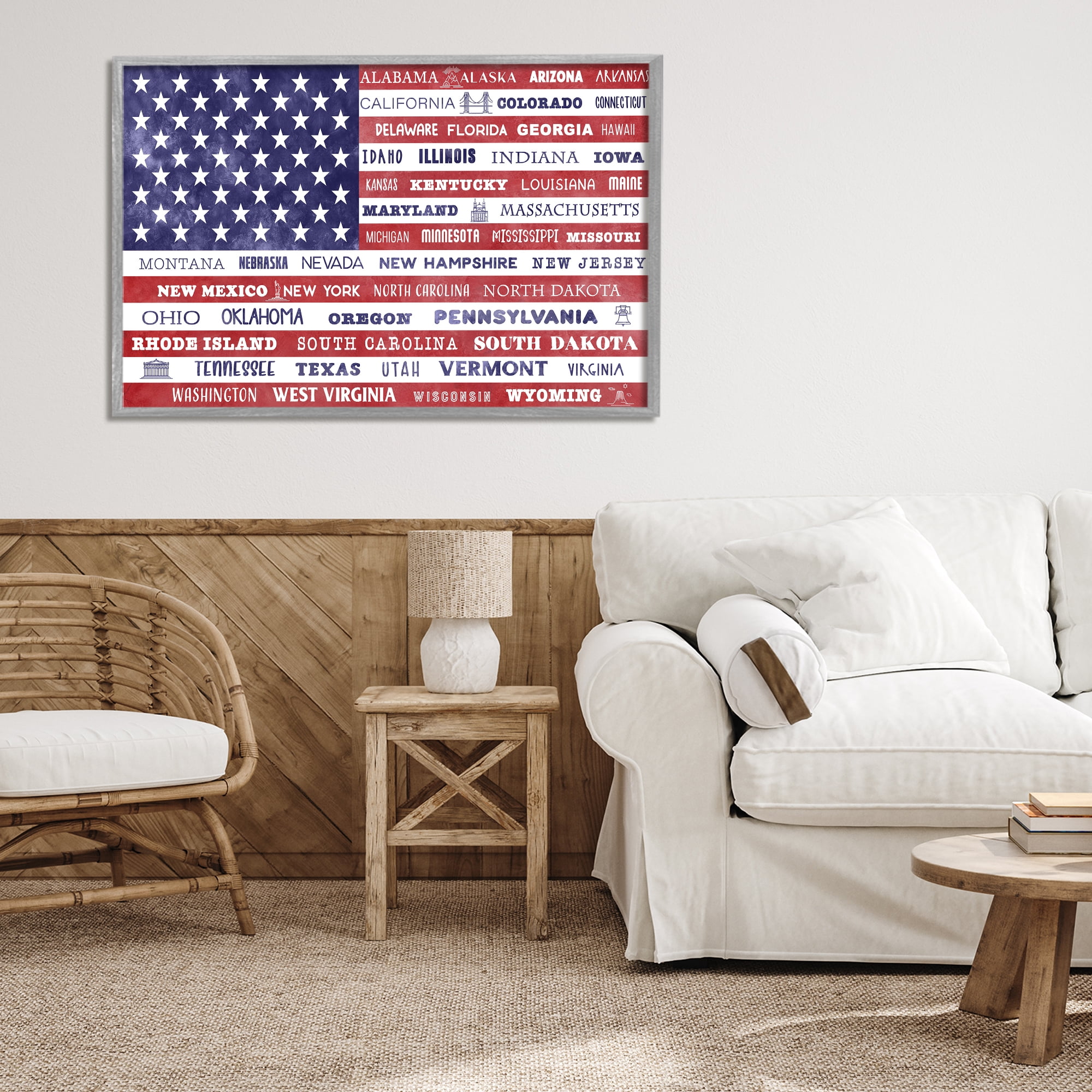 Stupell Industries States Of America Flag Gray Framed Giclee Art, design by Daniela Santiago