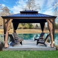 thumbnail image 1 of PURPLE LEAF 10' X 12' Outdoor Hardtop Gazebo Patio Wide Aluminum Frame Metal Double Roof with Heavy Duty Netting and Curtains for Permanent Hard Top Pavilion Screen, Khaki, 1 of 14