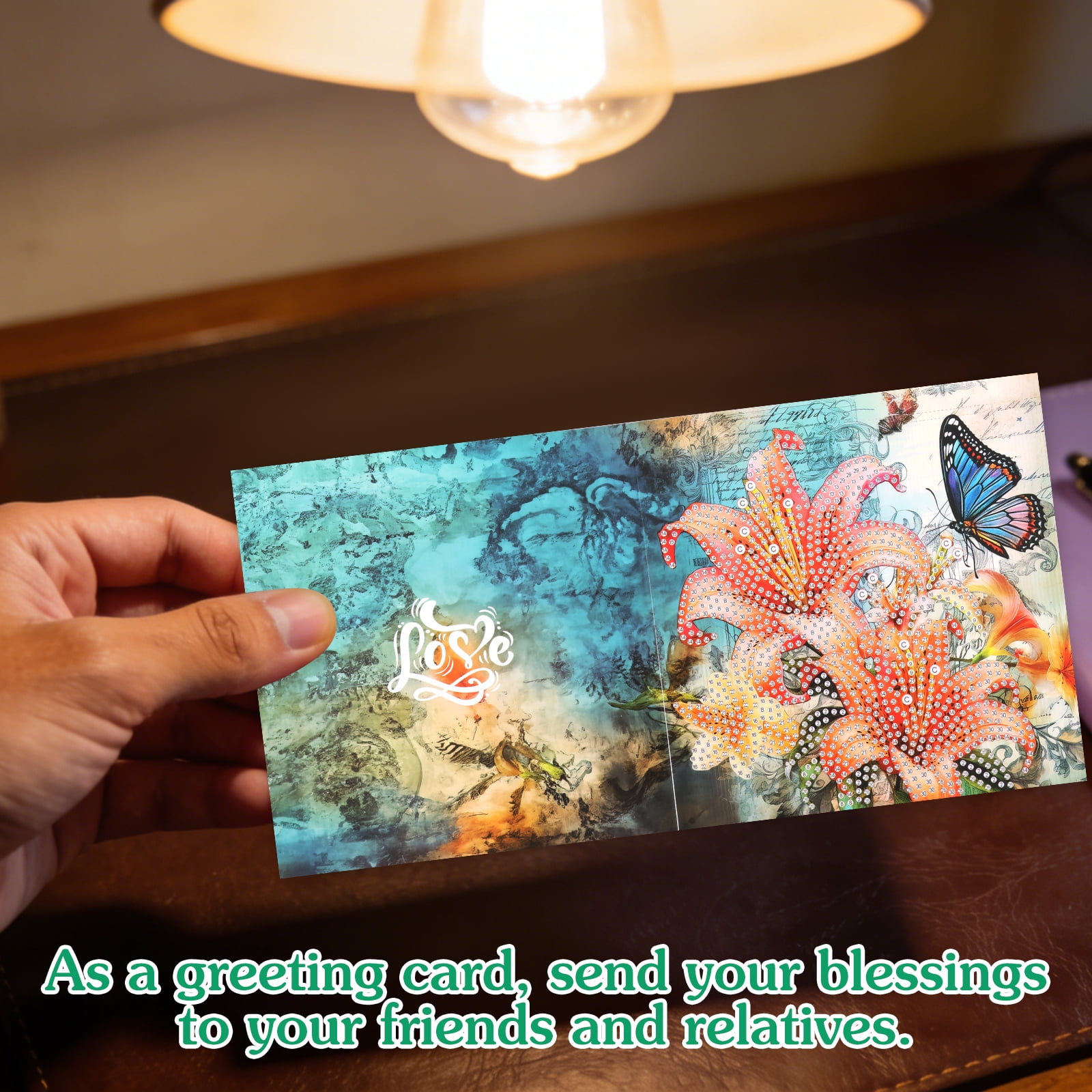 Ikoopy 12 Pack Diamond Art Card with Painting Tool and Envelope DIY Manual Greeting Card for Christmas Xmas for Festival New Year