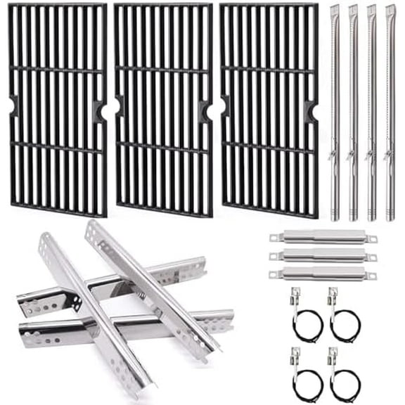 Grill Replacement Parts for Charbroil Advantage 4 Burner 463344116, Cast Iron Grill Grates, Stainless Steel Burner Tubes, Heat Plates Shields, Adjustable Carryover Tubes & Igniters Kit.