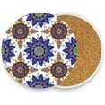 thumbnail image 5 of GZHJMY Printed Round Mandala Pattern in Blue and Yellow Ceramic Coasters with Cork-Backed for Coffee Drink Cup Mat Absorbent Stone Coaster, 1 Pack, 5 of 5