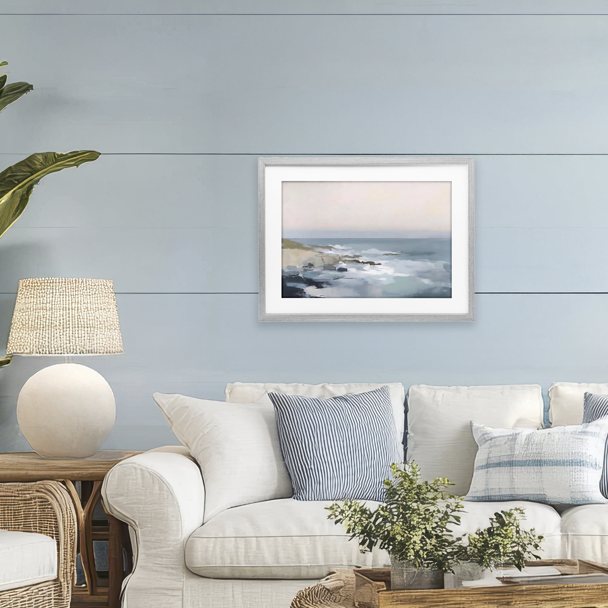 Stupell Industries Serene Coastal Ocean Scene Gray Framed Print Under Glass, design by Creative Studio