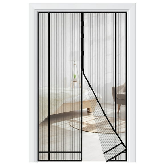 Sanmadrola Magnetic Screen Door Instant Mesh Curtain Self Sealing Magnets Curtain Works With Pets, Sliding Door, Front Doors Tailorable Curtain 39x86, Black