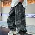 thumbnail image 6 of LIIPEE Boys Cargo Pants Spring Summer Casual Stretch Elastic Waist Straight Wide Leg Denim Pants With Pockets Toddler Casual Parties Vacation Streetwear Daily Wear Pants,Camouflage,10-12 Years, 6 of 9