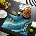 thumbnail image 3 of Blue and Gold Marble Shimmer Waves Pattern Summer Placemats Table Placemats Set Of 6-Linen Kitchen Washable Placemats Table Mats 11.8"x17.7" Non-Slip Heat Resistant, 3 of 5